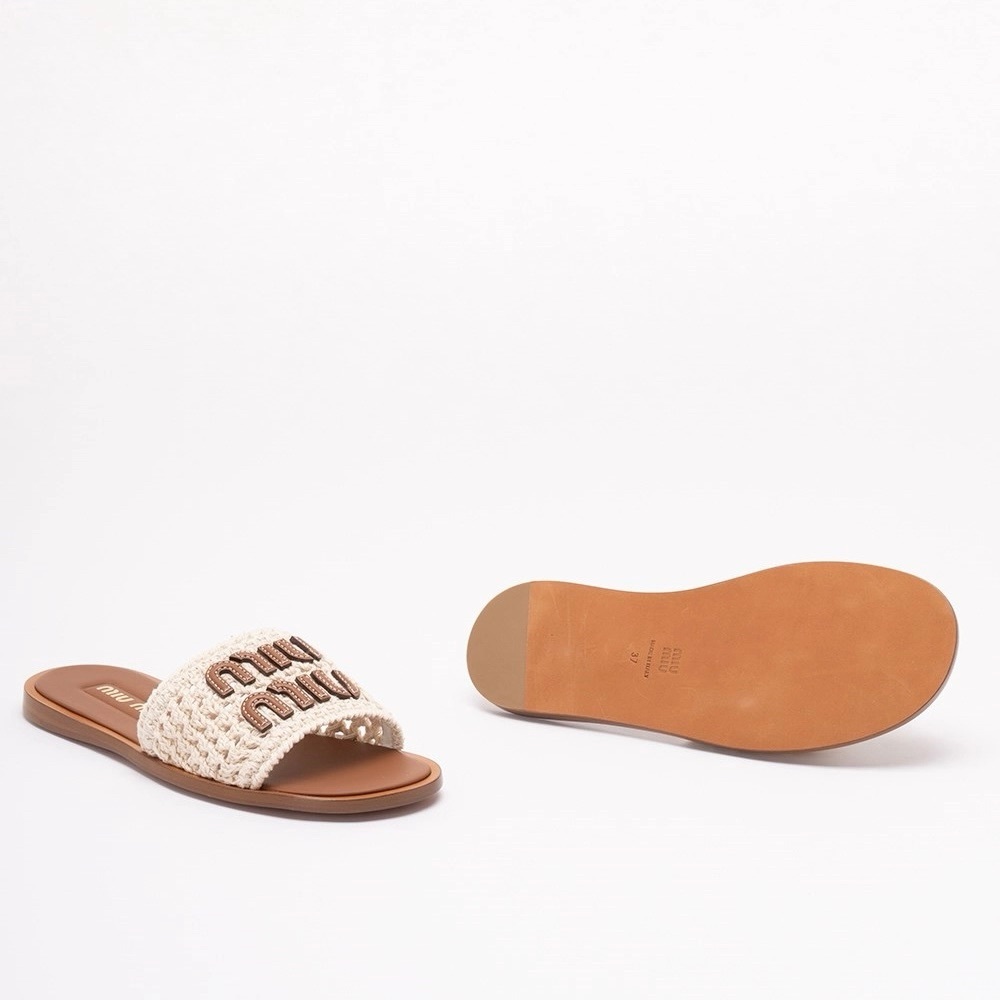 MIU MIU logo crochet and leather slides sandals - Picture 5 of 5